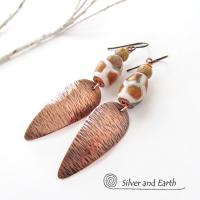 African Tribal Copper Earrings with Etched Agate Stones - African Style Jewelry