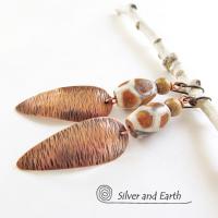 African Tribal Copper Earrings with Etched Agate Stones - African Style Jewelry