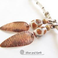 African Tribal Copper Earrings with Etched Agate Stones - African Style Jewelry