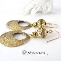 Gold Brass Hoop Earrings with Tribal Beads - Modern Chic Jewelry