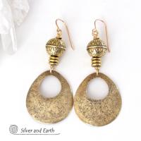 Gold Brass Hoop Earrings with Tribal Beads - Modern Chic Jewelry