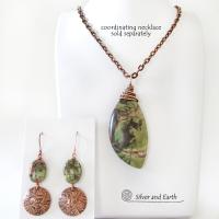 Textured Copper Dangle Earrings with Green Rhyolite Jasper Stones