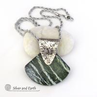 Green Zebra Jasper Sterling Silver Necklace - Unique Natural Stone Jewelry