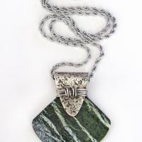 Green Zebra Jasper Sterling Silver Necklace - Unique Natural Stone Jewelry