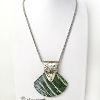 Green Zebra Jasper Sterling Silver Necklace - Unique Natural Stone Jewelry