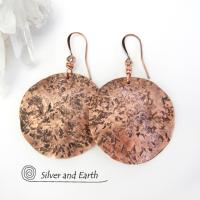 Large Hammered Copper Moon Earrings - Organic Earthy Jewelry