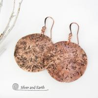 Large Hammered Copper Moon Earrings - Organic Earthy Jewelry