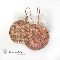 Large Hammered Copper Moon Earrings - Organic Earthy Jewelry