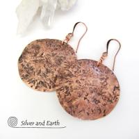 Large Hammered Copper Moon Earrings - Organic Earthy Jewelry