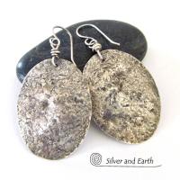 Hammered Sterling Silver Earrings - Rustic Earthy Organic Silver Jewelry