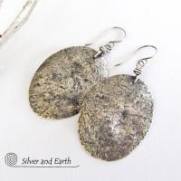 Hammered Sterling Silver Earrings - Rustic Earthy Organic Silver Jewelry