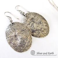 Hammered Sterling Silver Earrings - Rustic Earthy Organic Silver Jewelry