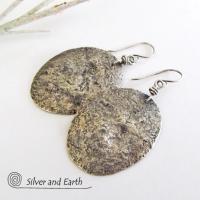 Hammered Sterling Silver Earrings - Rustic Earthy Organic Silver Jewelry
