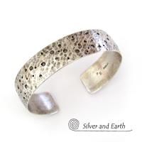 Hammered Sterling Silver Cuff Bracelet - Organic Earthy Silver Jewelry