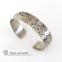 Hammered Sterling Silver Cuff Bracelet - Organic Earthy Silver Jewelry