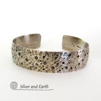 Hammered Sterling Silver Cuff Bracelet - Organic Earthy Silver Jewelry