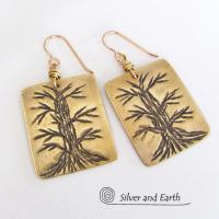 Hand Stamped Brass Tree Earrings - Handcrafted Tree of Life Nature Jewelry