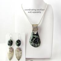 Long Hammered Sterling Silver Earrings with Kambaba Jasper Stones