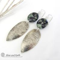 Long Hammered Sterling Silver Earrings with Kambaba Jasper Stones