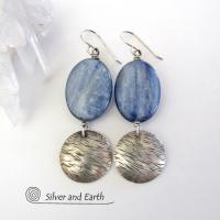 Blue Kyanite Earrings with Sterling Silver Dangles - Natural Gemstone Jewelry
