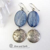 Blue Kyanite Earrings with Sterling Silver Dangles - Natural Gemstone Jewelry
