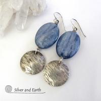 Blue Kyanite Earrings with Sterling Silver Dangles - Natural Gemstone Jewelry