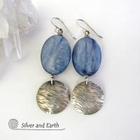 Blue Kyanite Earrings with Sterling Silver Dangles - Natural Gemstone Jewelry
