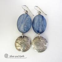 Blue Kyanite Earrings with Sterling Silver Dangles - Natural Gemstone Jewelry