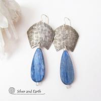 Sterling Silver Tribal Earrings with Dangling Blue Kyanite Gemstones