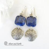 Sterling Silver & Lapis Earrings  - Blue Lapis Lazuli & Silver Jewelry