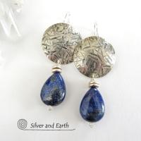 Sterling Silver Earrings with Blue Lapis Gemstones - Lapis Lazuli Jewelry