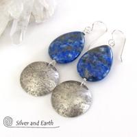 Lapis Lazuli Earrings with Sterling Silver Dangles - Lapis Gemstone Jewelry