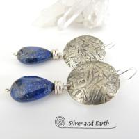 Sterling Silver Earrings with Blue Lapis Gemstones - Lapis Lazuli Jewelry