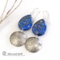 Lapis Lazuli Earrings with Sterling Silver Dangles - Lapis Gemstone Jewelry