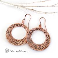Big Bold Copper Hoop Earrings with Unique Hand Stamped Texture