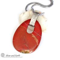 Large Red Jasper Stone Pendant Necklace with Sterling Silver