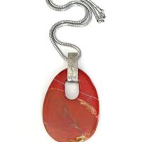 Large Red Jasper Stone Pendant Necklace with Sterling Silver