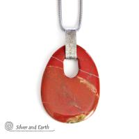 Large Red Jasper Stone Pendant Necklace with Sterling Silver