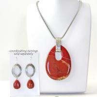 Large Red Jasper Stone Pendant Necklace with Sterling Silver