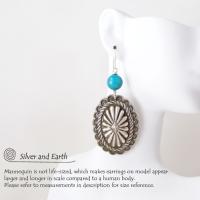 Big Sterling Silver Concho Earrings with Turquoise - Santa Fe Style Jewelry