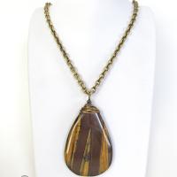 Large Tiger's Eye Gemstone Pendant Necklace- Earthy Natural Stone Jewelry