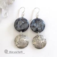 Larvikite Gemstone Sterling Silver Earrings - Norwegian Moonstone Jewelry