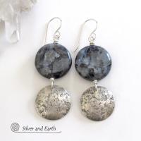 Larvikite Gemstone Sterling Silver Earrings - Norwegian Moonstone Jewelry