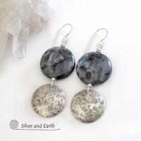 Larvikite Gemstone Sterling Silver Earrings - Norwegian Moonstone Jewelry