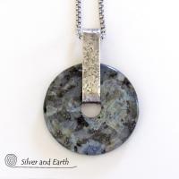 Larvikite Sterling Silver Necklace - Black Labradorite Moonstone Jewelry