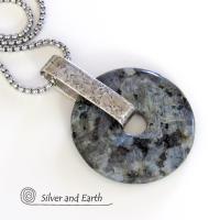 Larvikite Sterling Silver Necklace - Black Labradorite Moonstone Jewelry