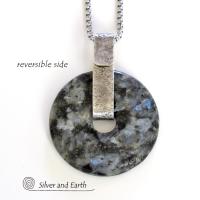 Larvikite Sterling Silver Necklace - Black Labradorite Moonstone Jewelry