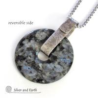 Larvikite Sterling Silver Necklace - Black Labradorite Moonstone Jewelry