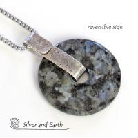 Larvikite Sterling Silver Necklace - Black Labradorite Moonstone Jewelry