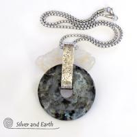 Larvikite Sterling Silver Necklace - Black Labradorite Moonstone Jewelry